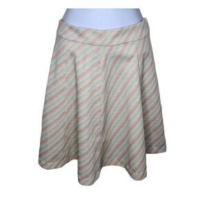 Vintage 70s Flare Circle Skirt Womens Size XS Pink Green Pastel Stripes